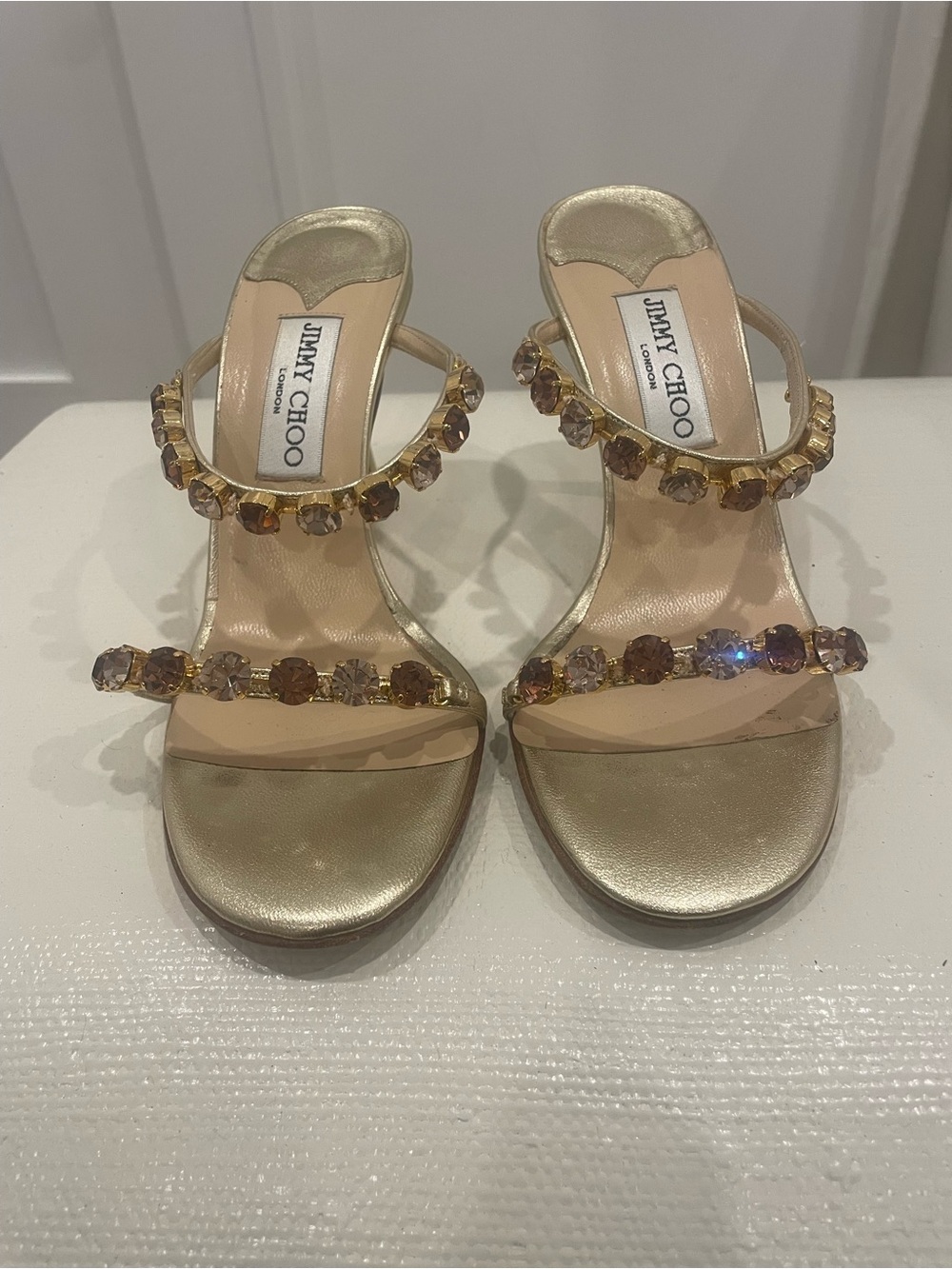 Stunning!!!!! Vintage Y2K Jimmy Choo Crystal-Embellished Sandals Size 38=37.5 US